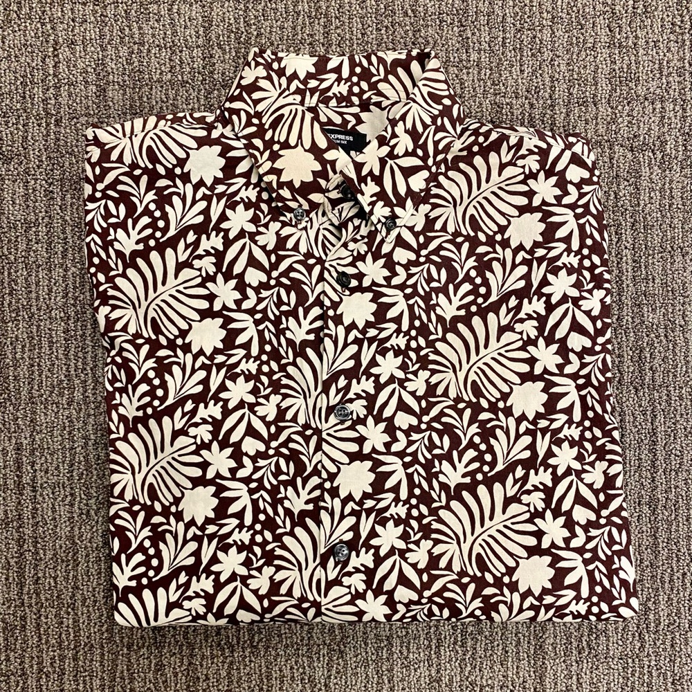 Express Floral Brown and White Men's Shirt